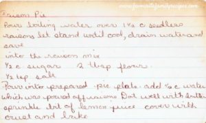 Raisin Pie - Favourite Family Recipes